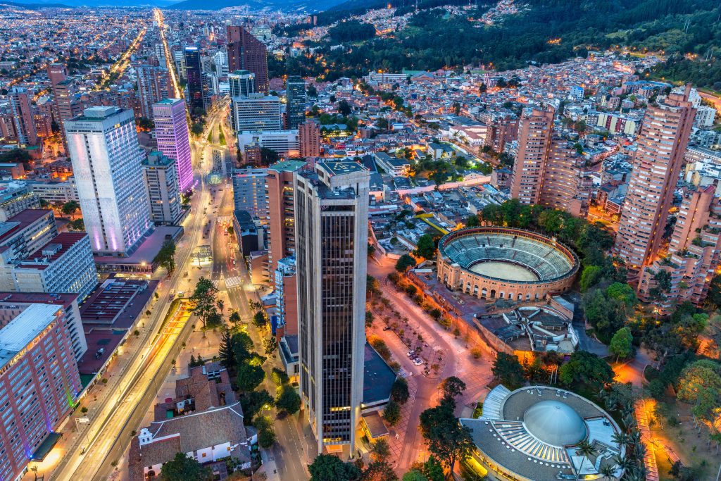 Aerial view of modern Bogota cityscape in Colombia in the afternoon